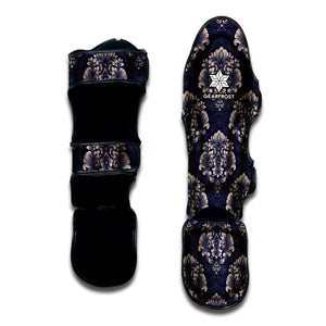 Blue And Brown Damask Pattern Print Muay Thai Shin Guard