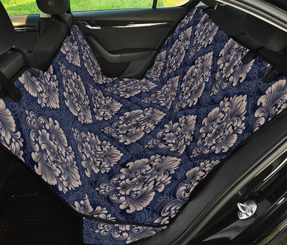 Blue And Brown Damask Pattern Print Pet Car Back Seat Cover