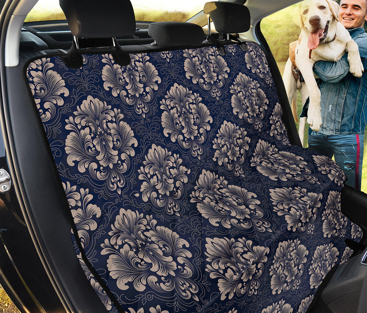 Blue And Brown Damask Pattern Print Pet Car Back Seat Cover