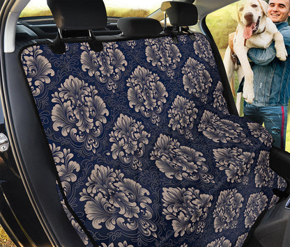 Blue And Brown Damask Pattern Print Pet Car Back Seat Cover