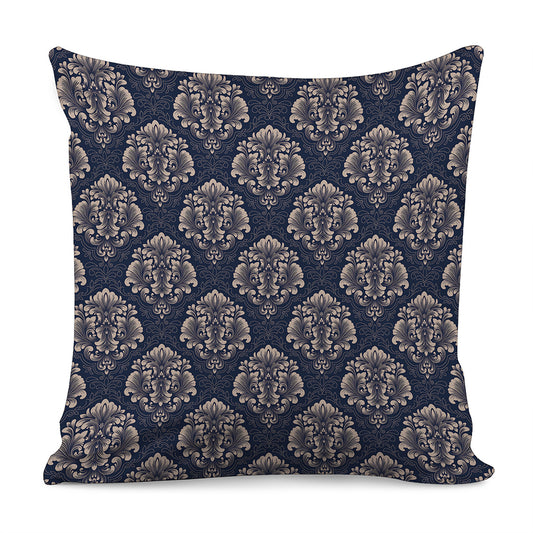 Blue And Brown Damask Pattern Print Pillow Cover
