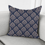 Blue And Brown Damask Pattern Print Pillow Cover