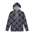Blue And Brown Damask Pattern Print Pullover Hoodie