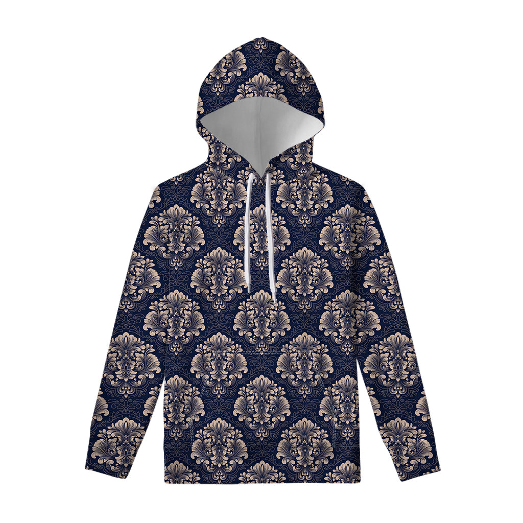 Blue And Brown Damask Pattern Print Pullover Hoodie