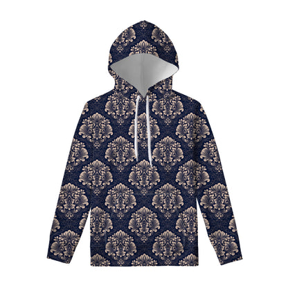 Blue And Brown Damask Pattern Print Pullover Hoodie