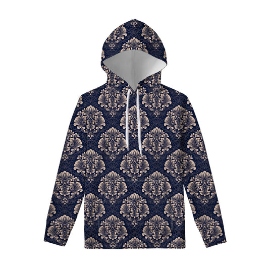 Blue And Brown Damask Pattern Print Pullover Hoodie
