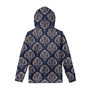 Blue And Brown Damask Pattern Print Pullover Hoodie