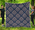 Blue And Brown Damask Pattern Print Quilt