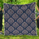 Blue And Brown Damask Pattern Print Quilt