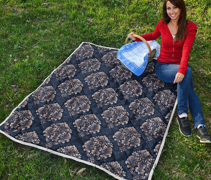 Blue And Brown Damask Pattern Print Quilt