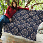Blue And Brown Damask Pattern Print Quilt