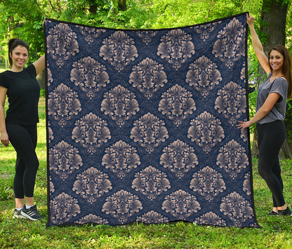 Blue And Brown Damask Pattern Print Quilt