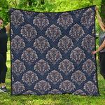 Blue And Brown Damask Pattern Print Quilt