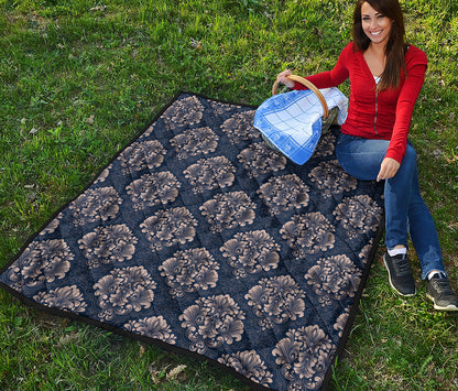Blue And Brown Damask Pattern Print Quilt