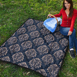 Blue And Brown Damask Pattern Print Quilt