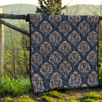 Blue And Brown Damask Pattern Print Quilt