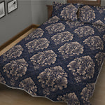 Blue And Brown Damask Pattern Print Quilt Bed Set