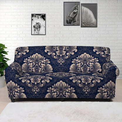 Blue And Brown Damask Pattern Print Sofa Cover