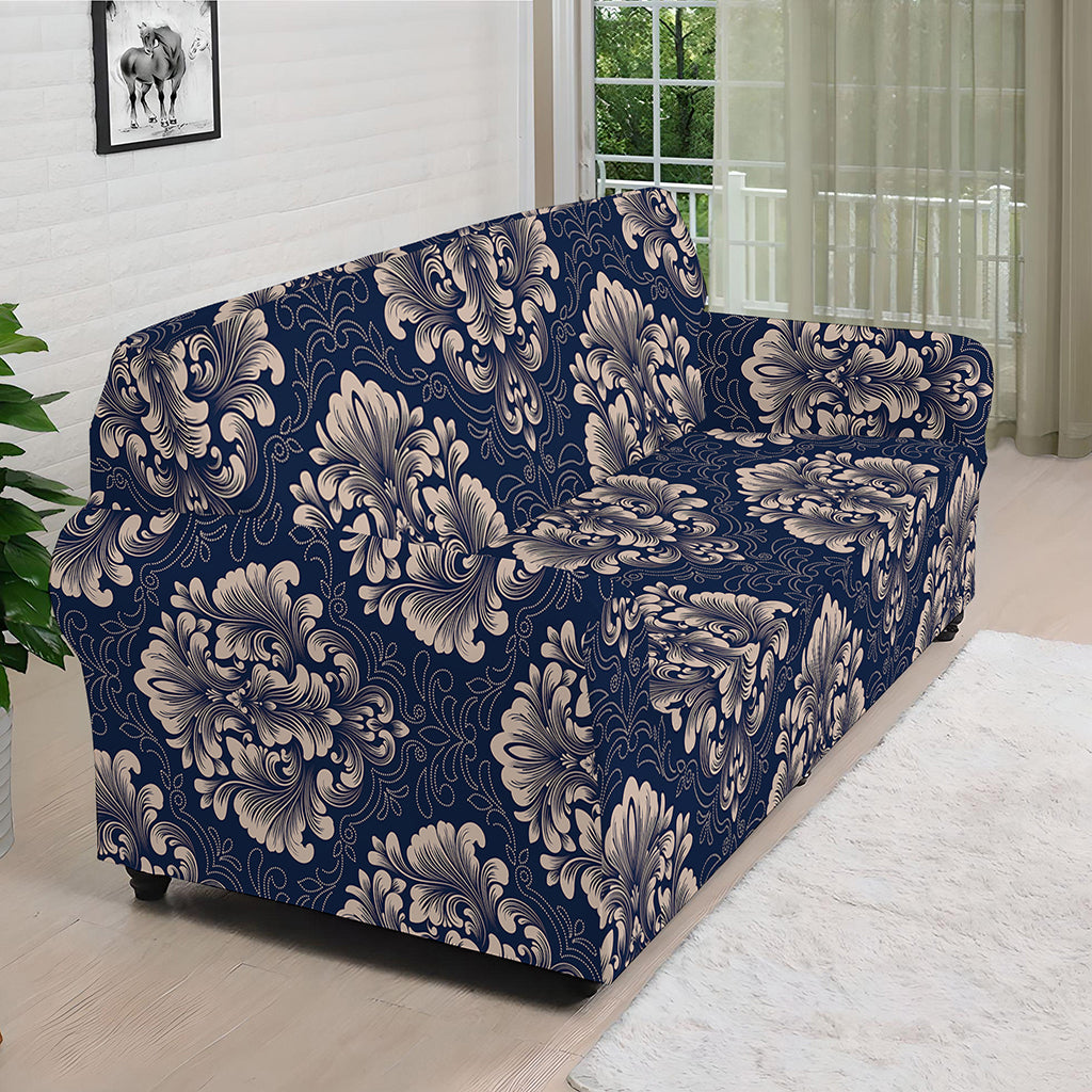 Blue And Brown Damask Pattern Print Sofa Cover