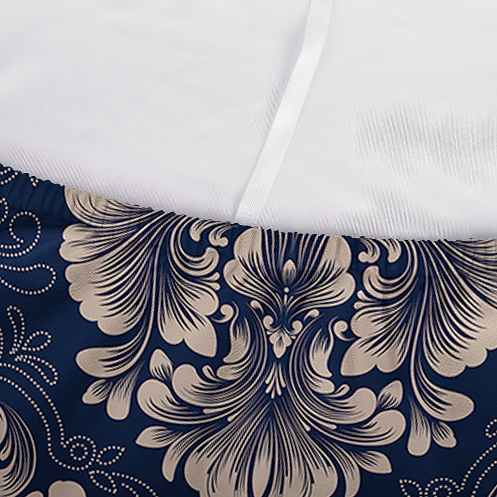 Blue And Brown Damask Pattern Print Sofa Cover