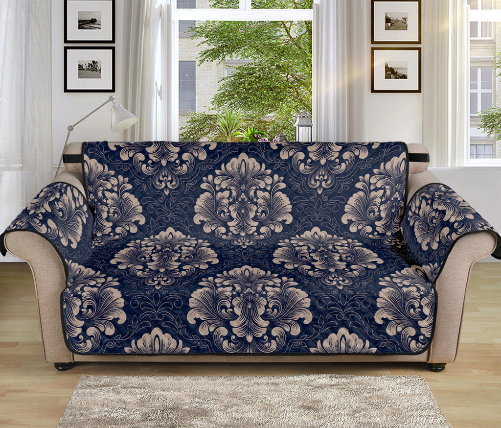 Blue And Brown Damask Pattern Print Sofa Protector