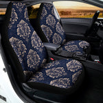 Blue And Brown Damask Pattern Print Universal Fit Car Seat Covers