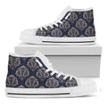 Blue And Brown Damask Pattern Print White High Top Sneakers