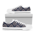 Blue And Brown Damask Pattern Print White Low Top Sneakers
