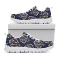 Blue And Brown Damask Pattern Print White Running Shoes