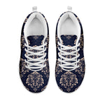 Blue And Brown Damask Pattern Print White Sneakers