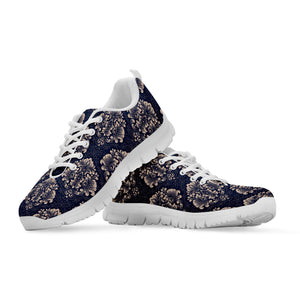 Blue And Brown Damask Pattern Print White Sneakers