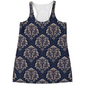 Blue And Brown Damask Pattern Print Women's Racerback Tank Top