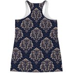 Blue And Brown Damask Pattern Print Women's Racerback Tank Top