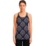 Blue And Brown Damask Pattern Print Women's Racerback Tank Top