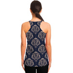 Blue And Brown Damask Pattern Print Women's Racerback Tank Top