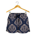 Blue And Brown Damask Pattern Print Women's Shorts
