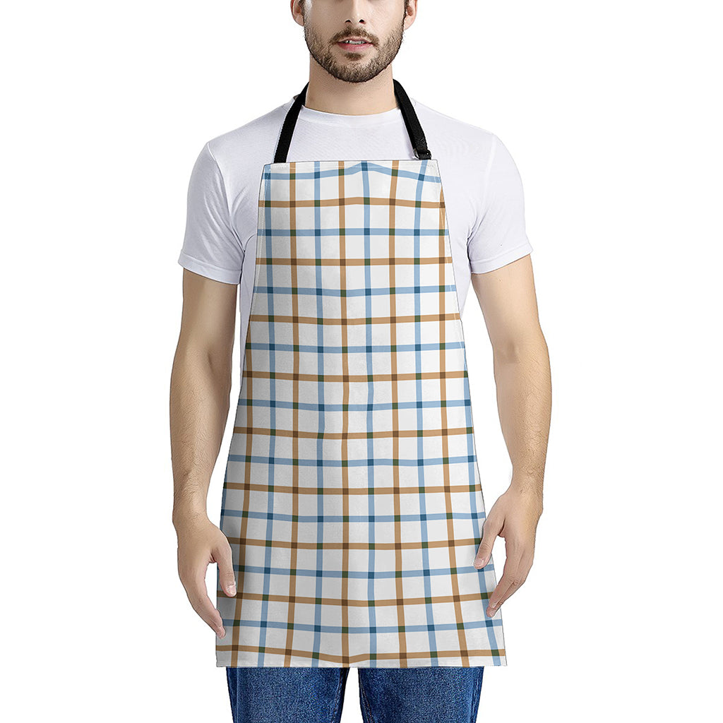 Blue And Brown Tattersall Pattern Print Apron