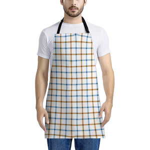 Blue And Brown Tattersall Pattern Print Apron