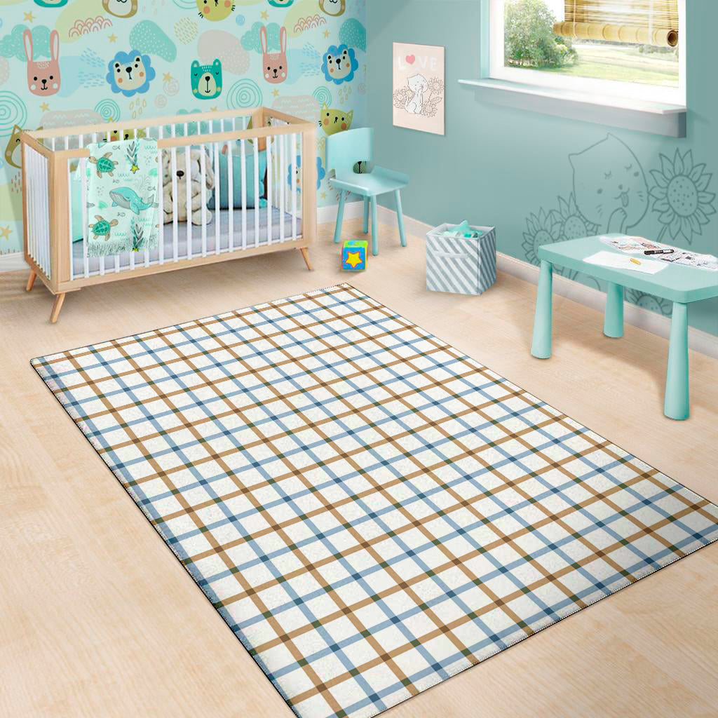 Blue And Brown Tattersall Pattern Print Area Rug