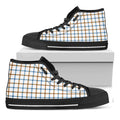Blue And Brown Tattersall Pattern Print Black High Top Sneakers