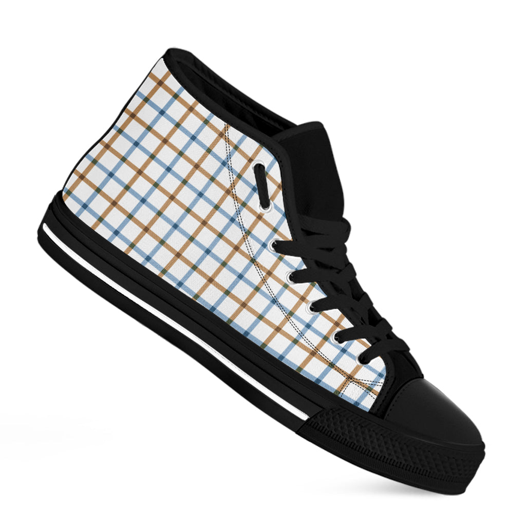 Blue And Brown Tattersall Pattern Print Black High Top Shoes