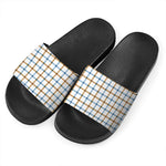 Blue And Brown Tattersall Pattern Print Black Slide Sandals