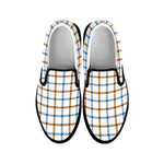 Blue And Brown Tattersall Pattern Print Black Slip On Shoes