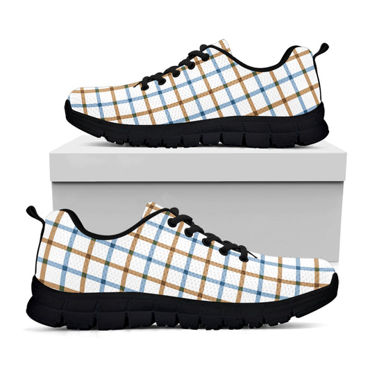 Blue And Brown Tattersall Pattern Print Black Sneakers