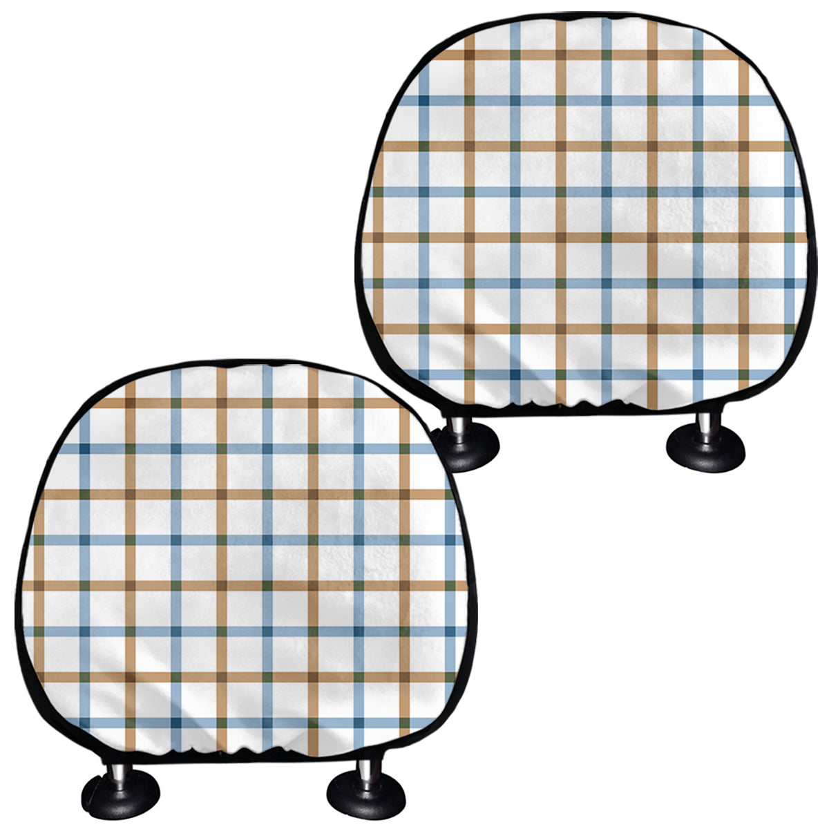 Blue And Brown Tattersall Pattern Print Car Headrest Covers