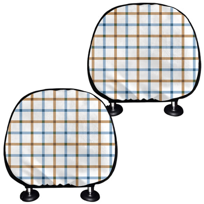 Blue And Brown Tattersall Pattern Print Car Headrest Covers