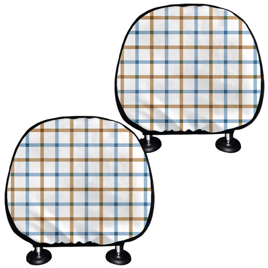 Blue And Brown Tattersall Pattern Print Car Headrest Covers