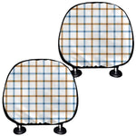 Blue And Brown Tattersall Pattern Print Car Headrest Covers