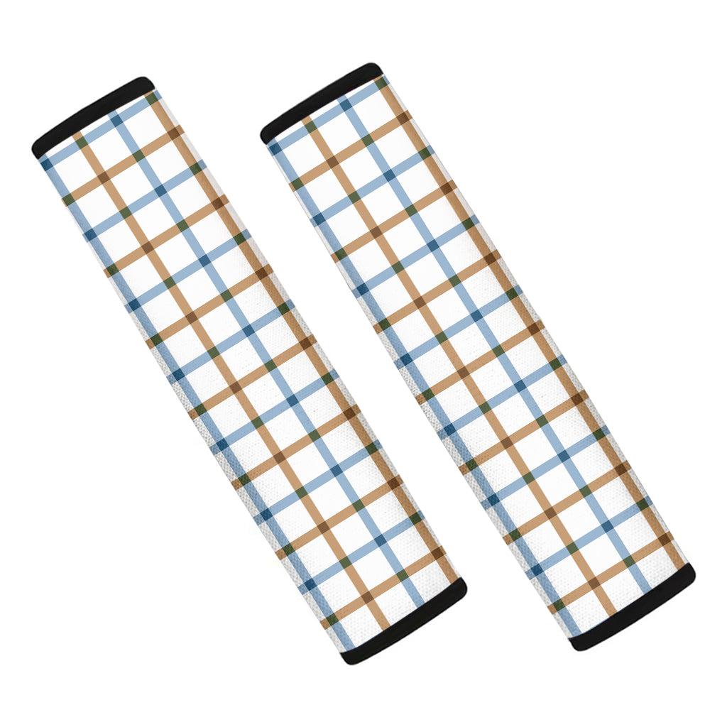 Blue And Brown Tattersall Pattern Print Car Seat Belt Covers