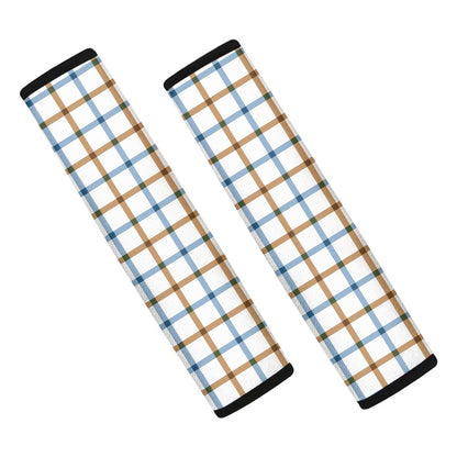 Blue And Brown Tattersall Pattern Print Car Seat Belt Covers